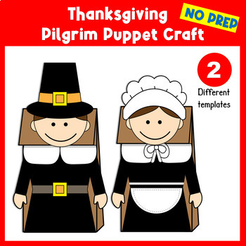Preview of Thanksgiving Pilgrim Puppet Craft | Paper Bag Craft Template