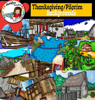 Preview of Thanksgiving: Pilgrim life backgrounds clip art