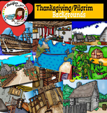 Thanksgiving: Pilgrim life backgrounds clip art