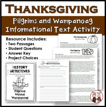 Preview of Thanksgiving Pilgrims and Native Americans Informational Text Activity