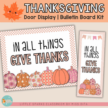 Preview of Thanksgiving Pink Pumpkins Door Display | Bulletin Board Kit