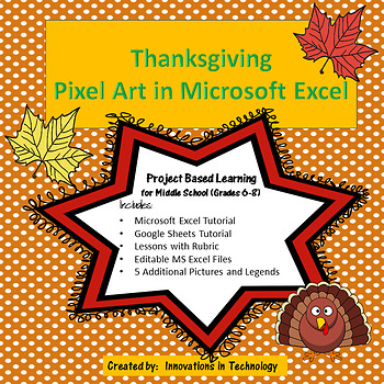 Preview of Thanksgiving Pixel Art in Microsoft Excel or Google Sheets | Distance Learning