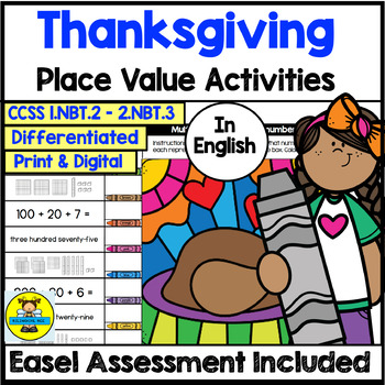 Preview of Thanksgiving Place Value Math Activities and Digital Assessment