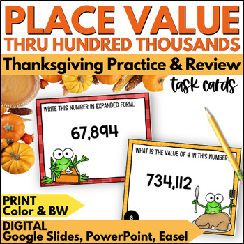 Preview of Thanksgiving Place Value Task Cards Hundred Thousands - Math Review & Practice
