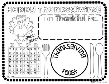 Preview of Thanksgiving Placemat