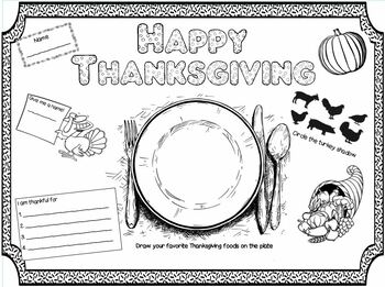 Thanksgiving Placemat 2 Choices Activities and Coloring | TPT