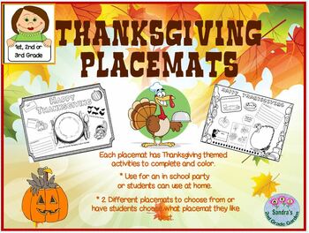Preview of Thanksgiving Placemat   2 Choices    Activities and Coloring