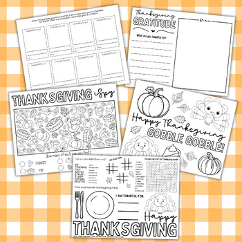 Preview of Thanksgiving Placemat Activity Printable Pack