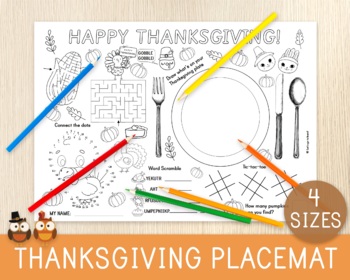 Preview of Thanksgiving Placemat, Coloring and Activity Mat,Party Favor,Thanksgiving Dinner