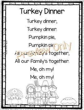 Preview of Thanksgiving Poem: Turkey Dinner