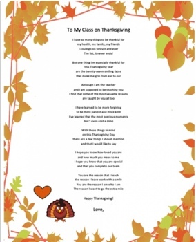 Preview of Thanksgiving Poem to Students