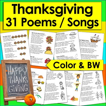 Preview of Thanksgiving Activities: Poems and Songs