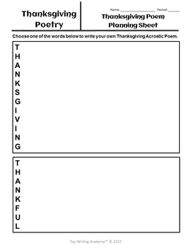 Thanksgiving Activities Poetry Analysis & Acrostic Poem Writing (No Prep)