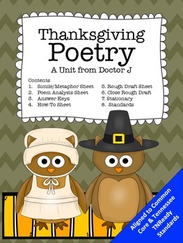 Preview of Thanksgiving Similes Metaphors Fall Poetry Common Core 4th 5th L4.5a L5.5a
