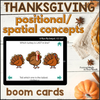 Preview of Thanksgiving Positional / Spatial Basic Concepts | Boom Cards™