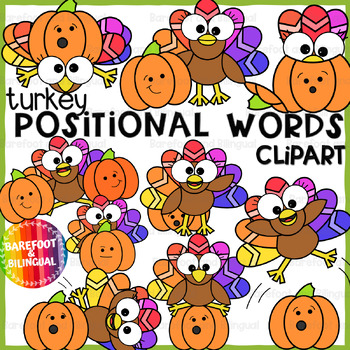 Preview of Thanksgiving Positional Words Turkey Clipart | Prepositions Grammar Clipart