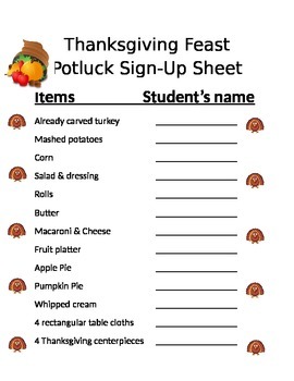 Preview of Thanksgiving Potluck Lunch and Feast Sign-Up