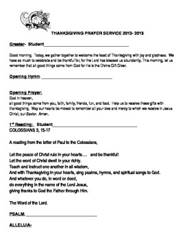 Preview of Thanksgiving Prayer Service Word Document