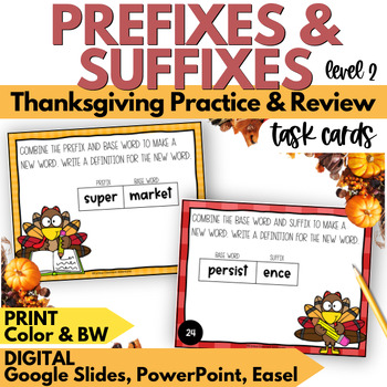 Preview of Thanksgiving Prefixes and Suffixes Task Cards - Vocabulary Practice & Review 2