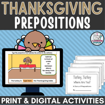 Preview of Thanksgiving Prepositions Activity for Google Slides™ plus printable book