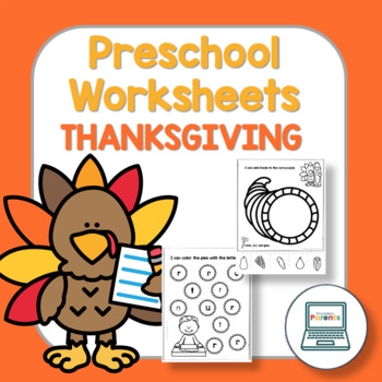 Thanksgiving Preschool Worksheets - No Prep PreK Literacy Math Packet