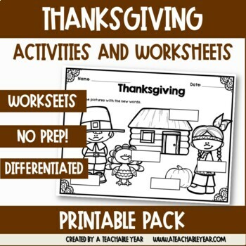 Thanksgiving Printable Activities Worksheets by A Teachable Year