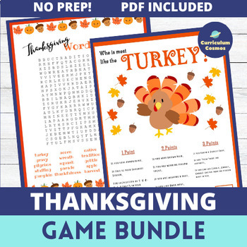 Preview of Thanksgiving Printable Games Activity Bundle for Teachers, Students, and Staff