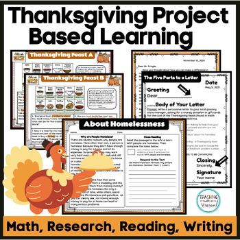 Preview of Thanksgiving Project Based Learning Reading Writing & Math Activities Grades 3-5