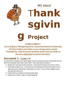Preview of Thanksgiving Project, MS Word