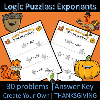Preview of Thanksgiving Properties of Exponents | Logic Puzzles | Algebra 1