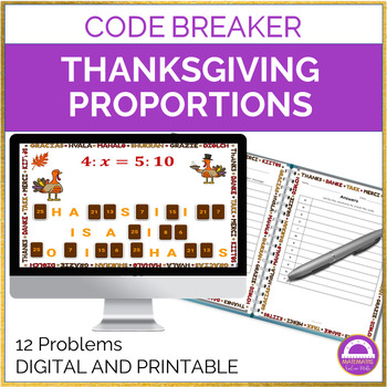Preview of Thanksgiving Proportions Code Breaker | Digital and Printable