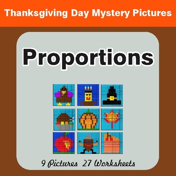 Thanksgiving: Proportions - Color-By-Number Math Mystery Pictures