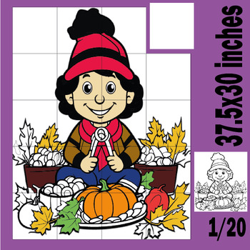 Preview of Thanksgiving Pumpkin Boy Collaborative Poster Art Coloring Pages