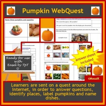 Preview of Thanksgiving Pumpkins English WebQuest Easel