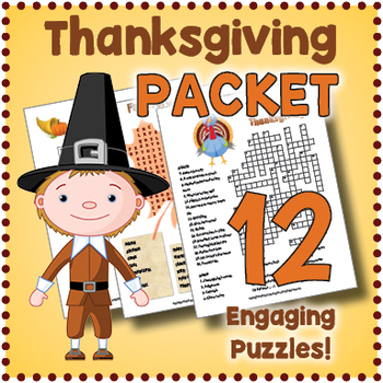Preview of THANKSGIVING PUZZLE PACKET - Maze, Crosswords, Word Searches & Scrambles