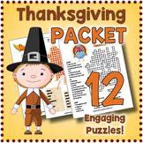 THANKSGIVING PUZZLE PACKET - Maze, Crosswords, Word Search