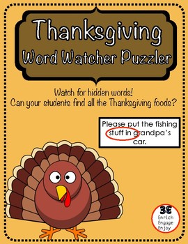 Preview of Thanksgiving Puzzler FREEBIE Word Watcher