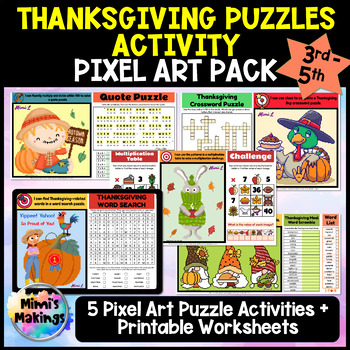 Preview of Thanksgiving Puzzles Pixel Art Set - 3rd 4th 5th November Activities