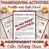 Thanksgiving Activities Puzzles for Middle High School Sub