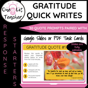 Preview of Thanksgiving Quick Write Prompts for ELA Bell Ringers and Task Cards