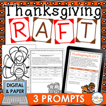 Preview of Thanksgiving RAFT Creative Writing Activity | Digital | Distance Learning