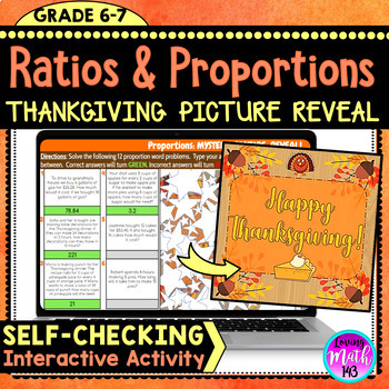 Preview of Thanksgiving: Rates and Unit Rate Digital Math Mystery Picture Reveal