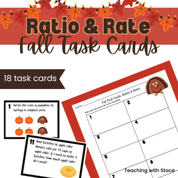 Preview of Thanksgiving Ratio & Rate Fall Task Cards Activity