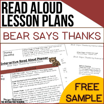 Preview of Bear Says Thanks: Thanksgiving Read Aloud Activity & Lesson Plans Freebie