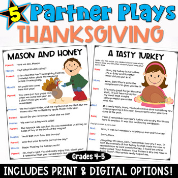 Preview of Thanksgiving Reading Activity: Partner Play Scripts & Comprehension Worksheet