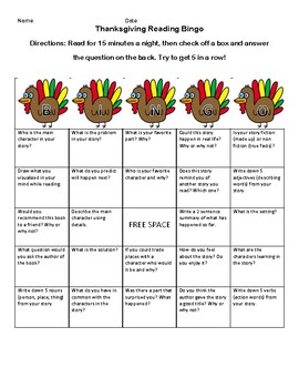 Thanksgiving Reading Bingo by Karen Sinn | TPT