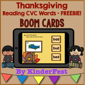 Preview of Thanksgiving Reading CVC Words Boom Cards - FREEBIE!
