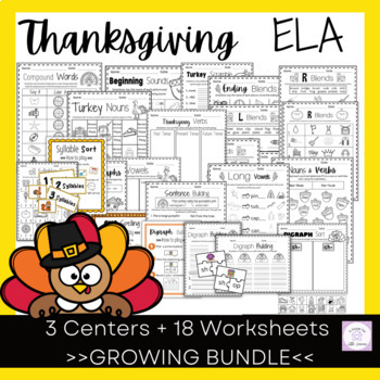 Preview of Thanksgiving Reading Centers and Activities | November ELA  First Grade