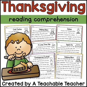 Preview of Thanksgiving Reading Comprehension Fluency Passages and Questions First Grade