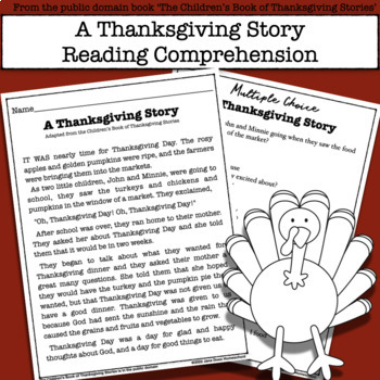 Preview of Thanksgiving Reading Comprehension - A Thanksgiving Story